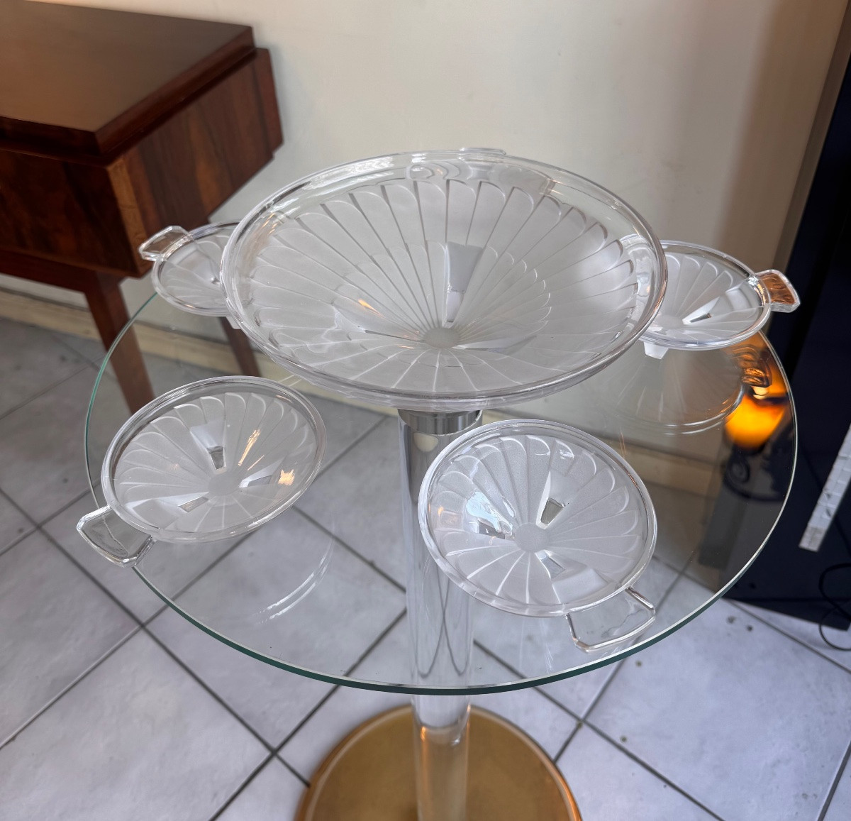 Ensemble Coupe et Coupelles Art Déco / Service de table en verre à décor sablé ( art deco 1930 -photo-3