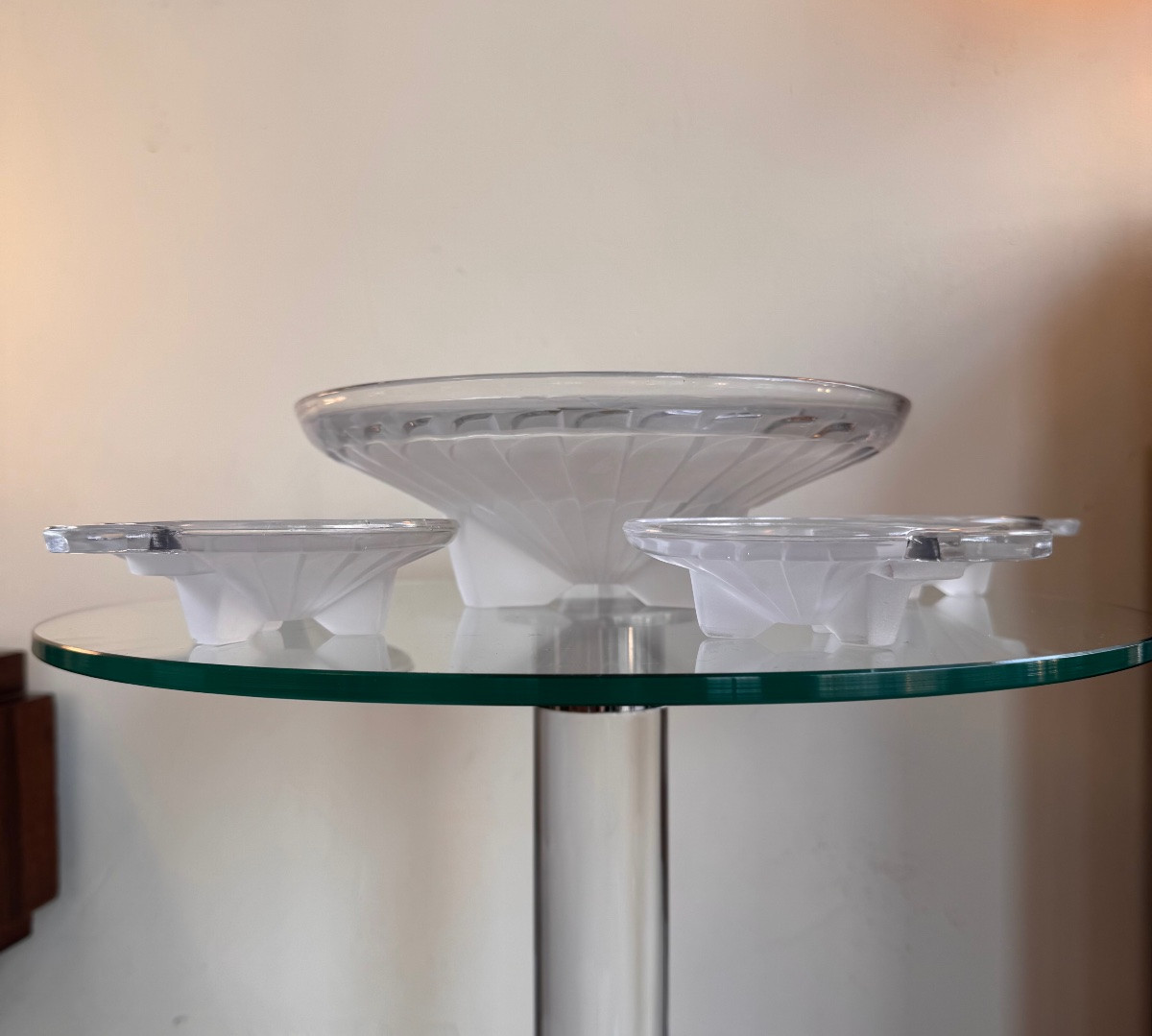 Ensemble Coupe et Coupelles Art Déco / Service de table en verre à décor sablé ( art deco 1930 -photo-2