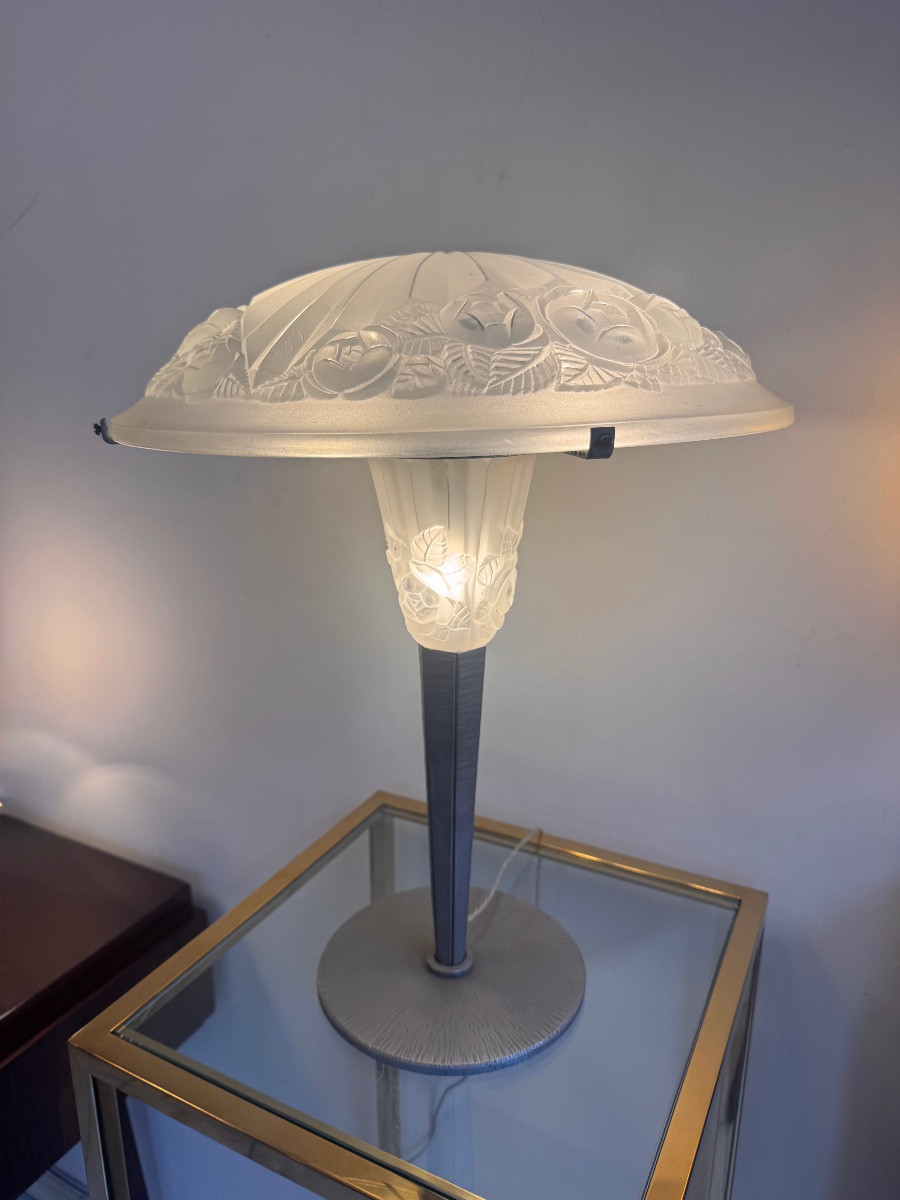 Importante et Rare Lampe Art Déco à Double éclairage Signée Degué ( lampes art deco 1930 ) -photo-3