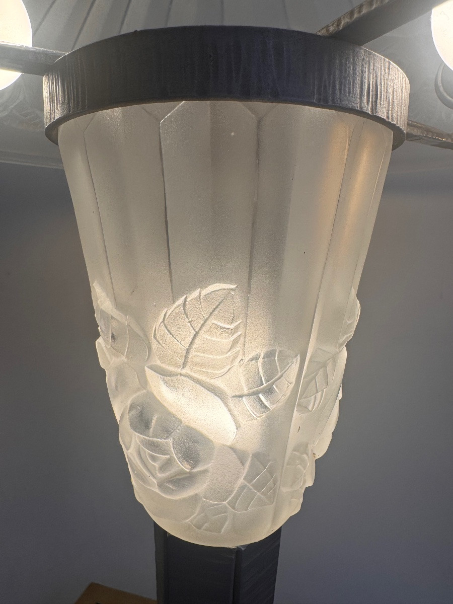 Importante et Rare Lampe Art Déco à Double éclairage Signée Degué ( lampes art deco 1930 ) -photo-3