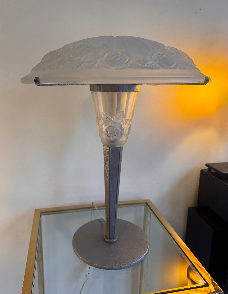 Importante et Rare Lampe Art Déco à Double éclairage Signée Degué ( lampes art deco 1930 ) -photo-5