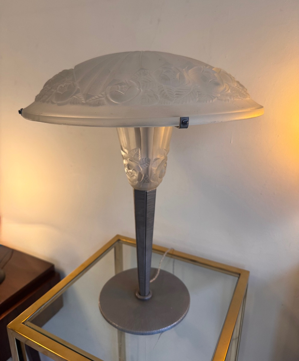 Importante et Rare Lampe Art Déco à Double éclairage Signée Degué ( lampes art deco 1930 ) -photo-6