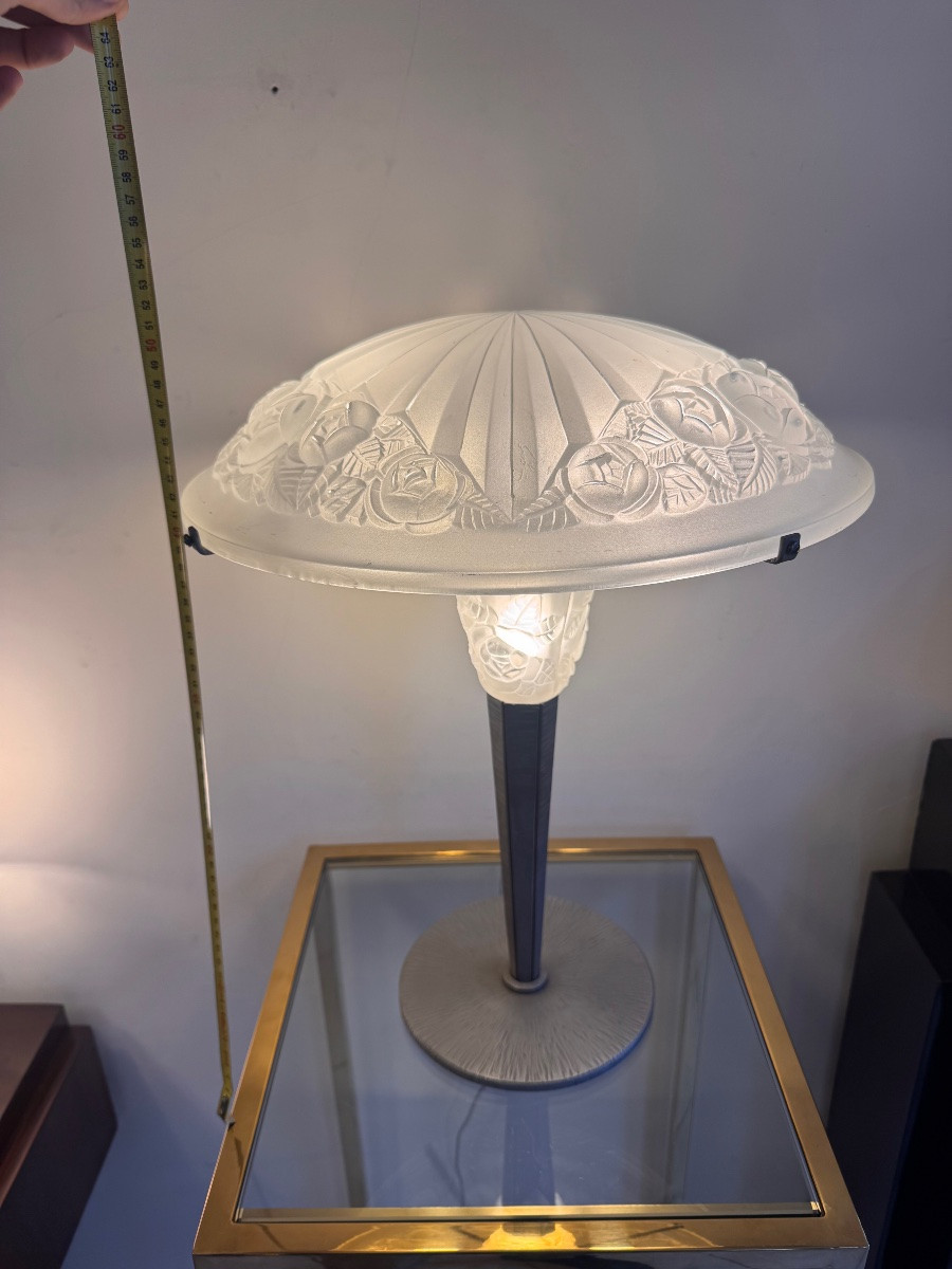 Importante et Rare Lampe Art Déco à Double éclairage Signée Degué ( lampes art deco 1930 ) -photo-7