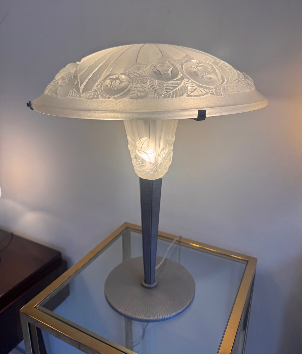 Importante et Rare Lampe Art Déco à Double éclairage Signée Degué ( lampes art deco 1930 ) 