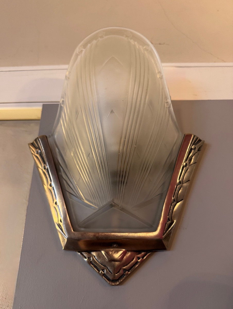 Pair Of Art Deco Wall Sconces, Verreries Des Hanots, "coquille" Model (five Available, 1930) -photo-6