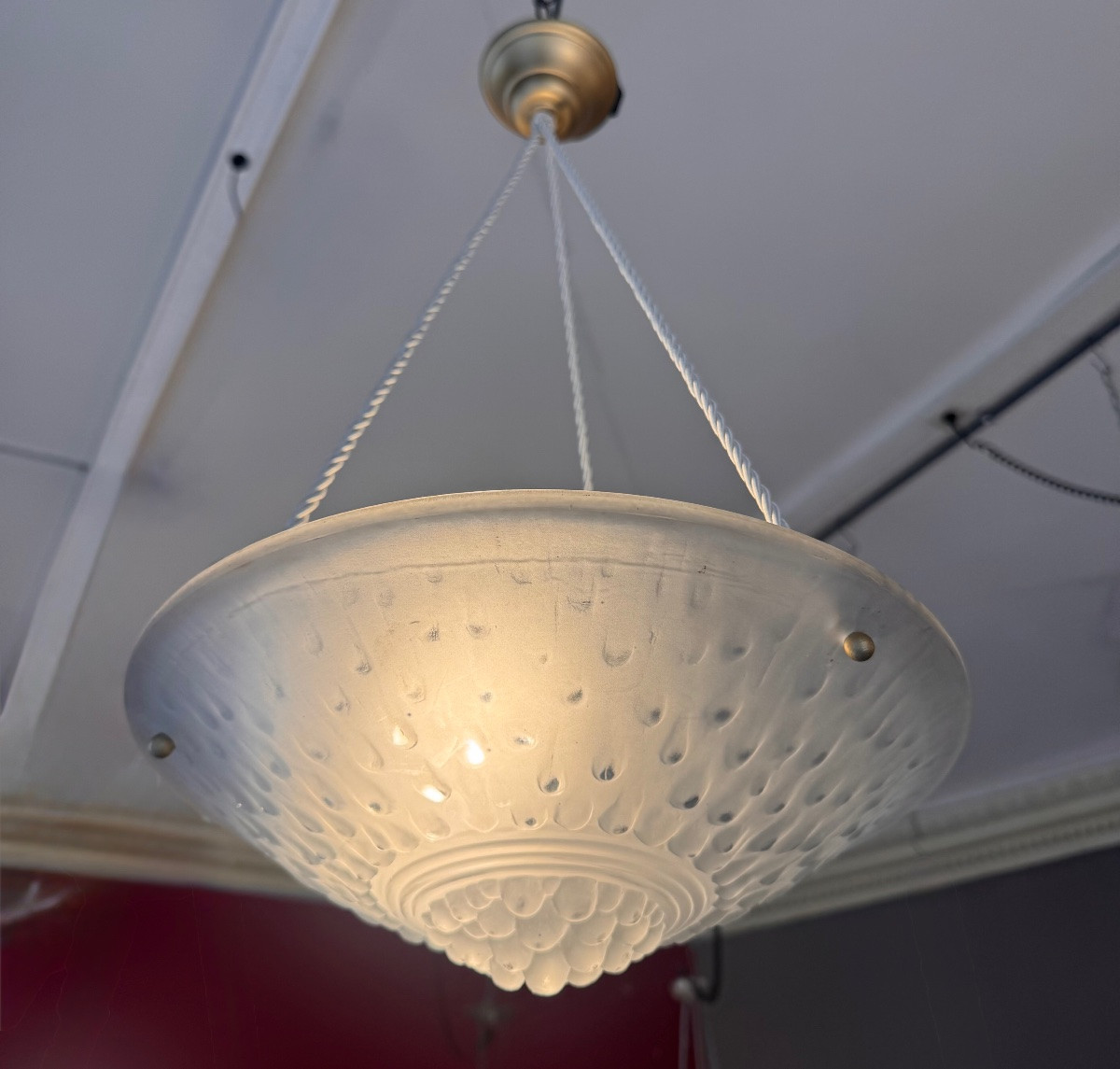 Paire de Suspensions / Plafonniers Art Déco  Modèle «  Gouttes » Signées Müller Frères ( 1930 )-photo-2