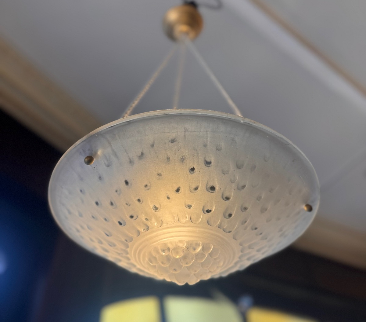 Paire de Suspensions / Plafonniers Art Déco  Modèle «  Gouttes » Signées Müller Frères ( 1930 )-photo-4