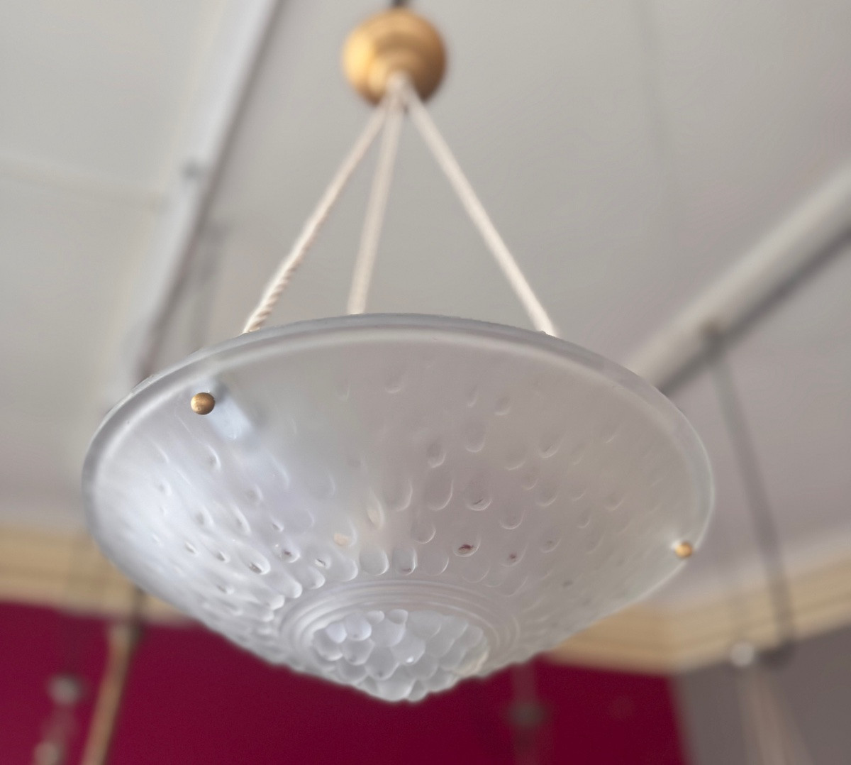 Paire de Suspensions / Plafonniers Art Déco  Modèle «  Gouttes » Signées Müller Frères ( 1930 )-photo-7