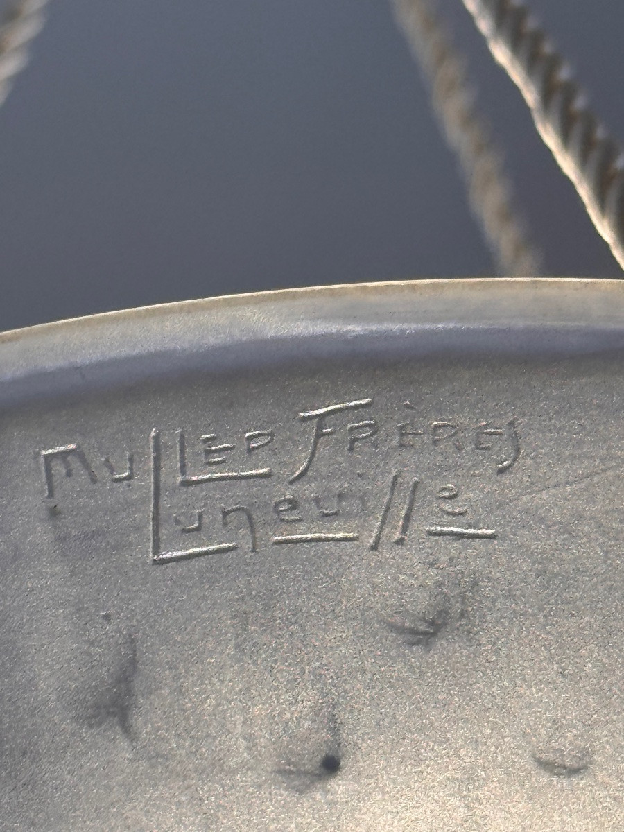 Paire de Suspensions / Plafonniers Art Déco  Modèle «  Gouttes » Signées Müller Frères ( 1930 )-photo-8