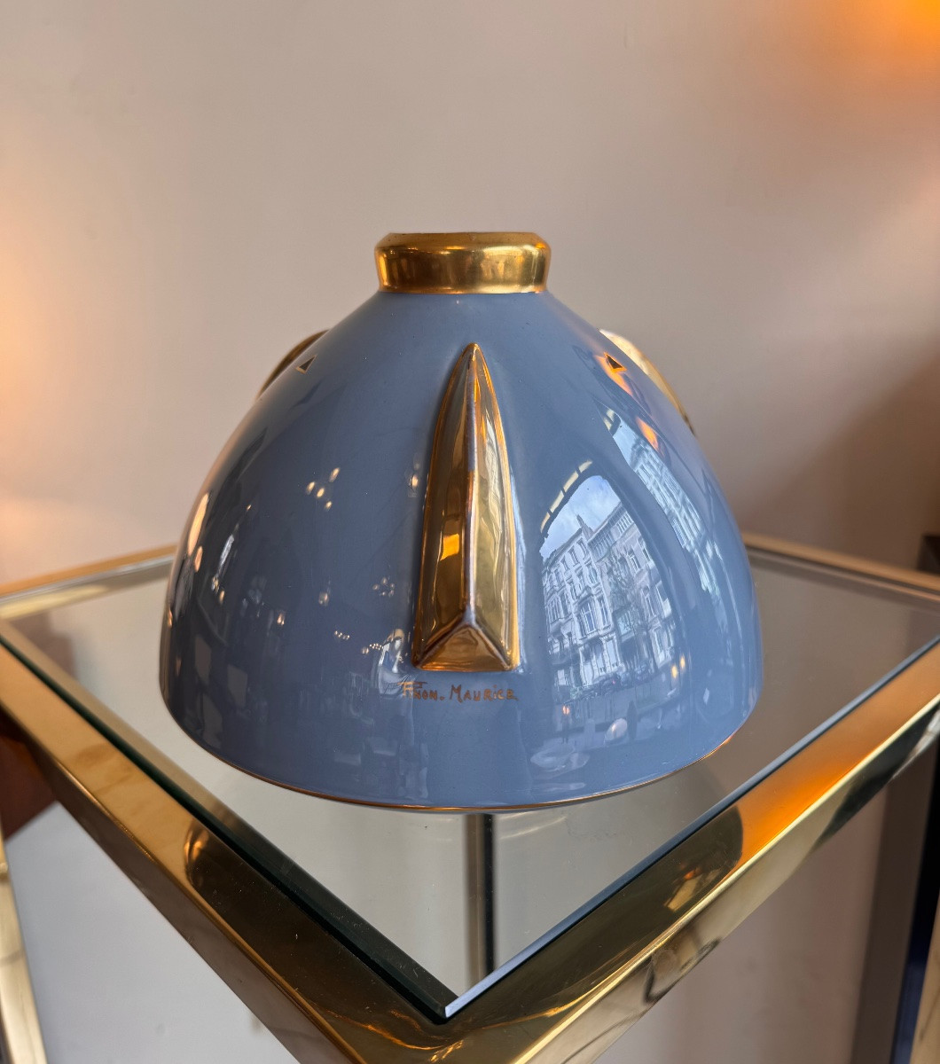 Vase Art Déco Modèle « Soucoupe » Signé Pinon-Heuzé / Faïence émaillée ( vases art deco 1930 ) -photo-2