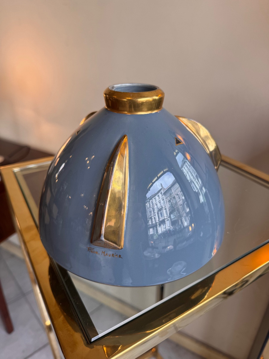 Vase Art Déco Modèle « Soucoupe » Signé Pinon-Heuzé / Faïence émaillée ( vases art deco 1930 ) -photo-3