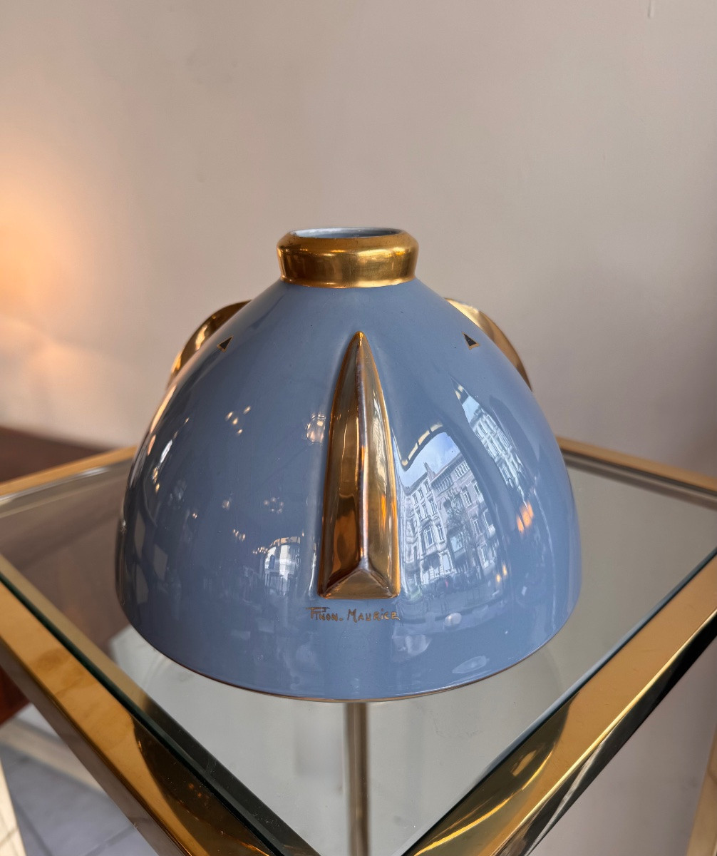Vase Art Déco Modèle « Soucoupe » Signé Pinon-Heuzé / Faïence émaillée ( vases art deco 1930 ) -photo-3
