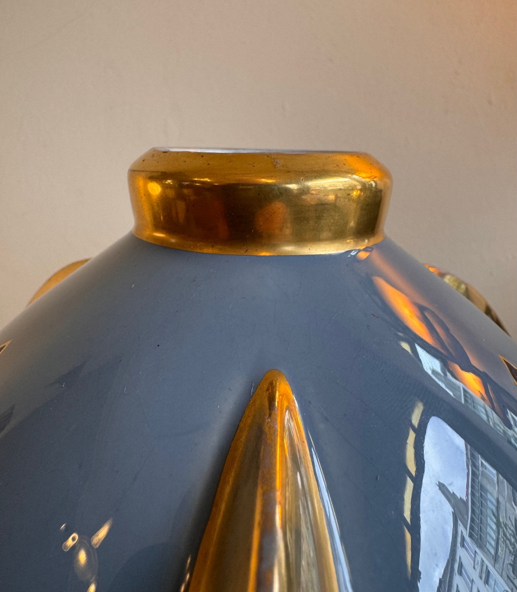 Vase Art Déco Modèle « Soucoupe » Signé Pinon-Heuzé / Faïence émaillée ( vases art deco 1930 ) -photo-5