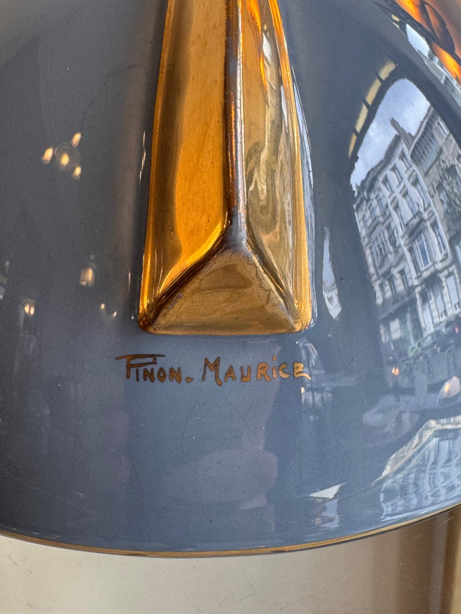 Vase Art Déco Modèle « Soucoupe » Signé Pinon-Heuzé / Faïence émaillée ( vases art deco 1930 ) -photo-6