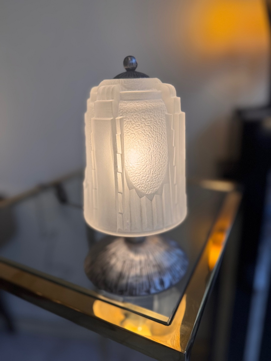Art Deco Table Lamp / Nightlight * Skyscraper * Signed Müller Frères ( Art Deco Lamps 1930 )-photo-2
