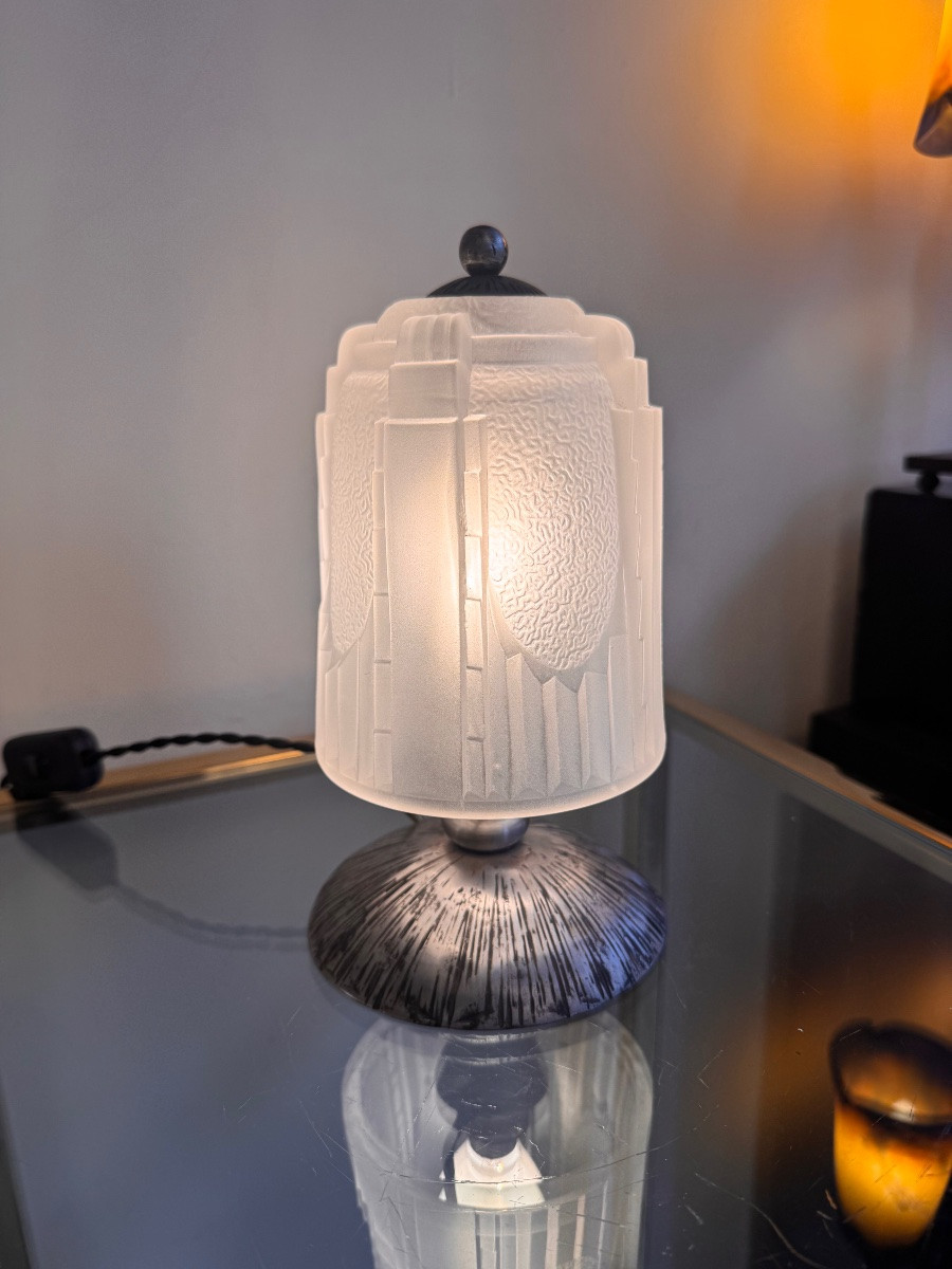 Art Deco Table Lamp / Nightlight * Skyscraper * Signed Müller Frères ( Art Deco Lamps 1930 )-photo-2