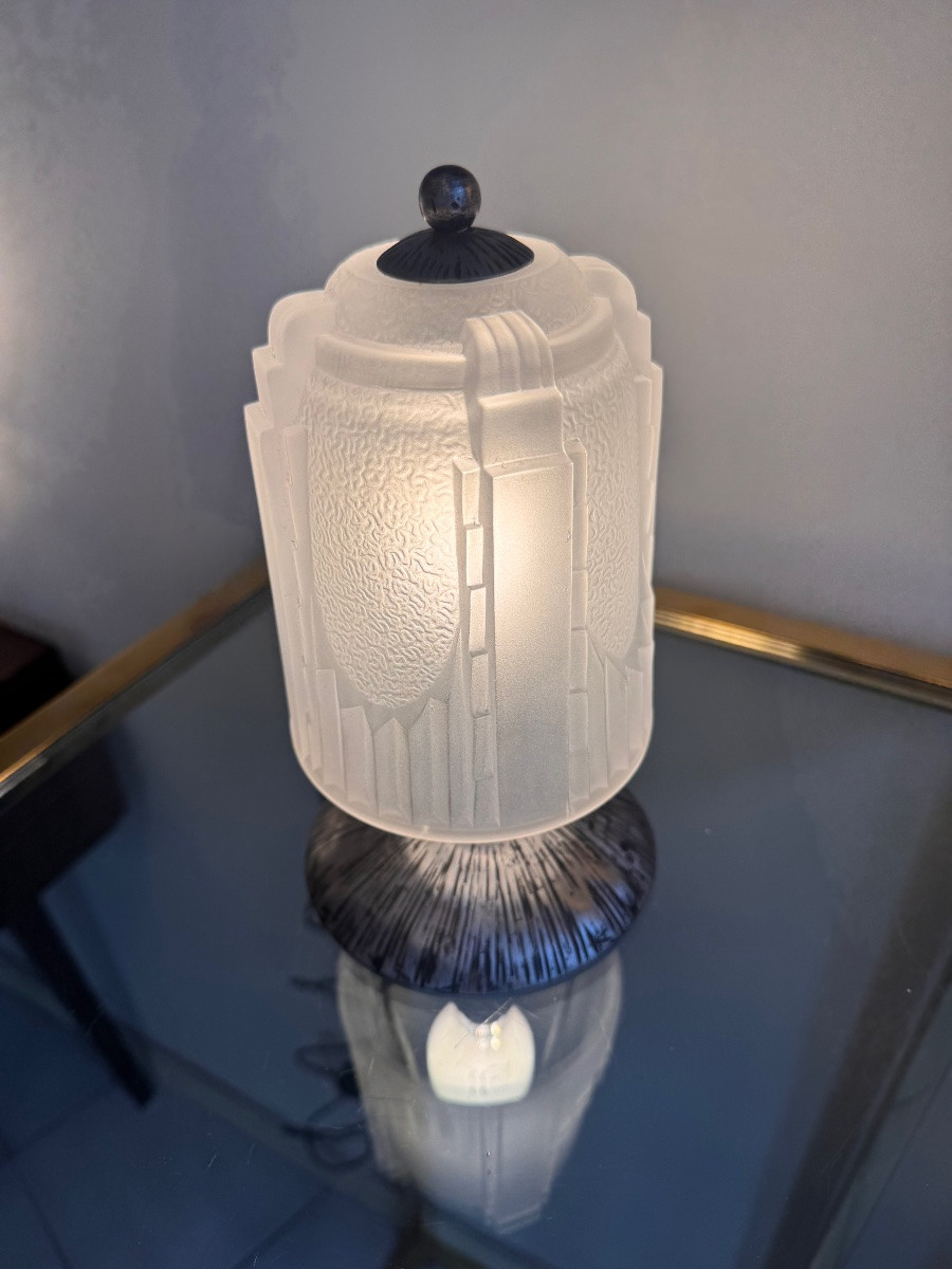 Art Deco Table Lamp / Nightlight * Skyscraper * Signed Müller Frères ( Art Deco Lamps 1930 )-photo-3