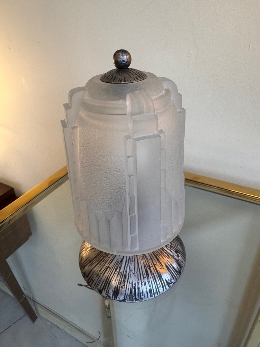 Art Deco Table Lamp / Nightlight * Skyscraper * Signed Müller Frères ( Art Deco Lamps 1930 )-photo-6