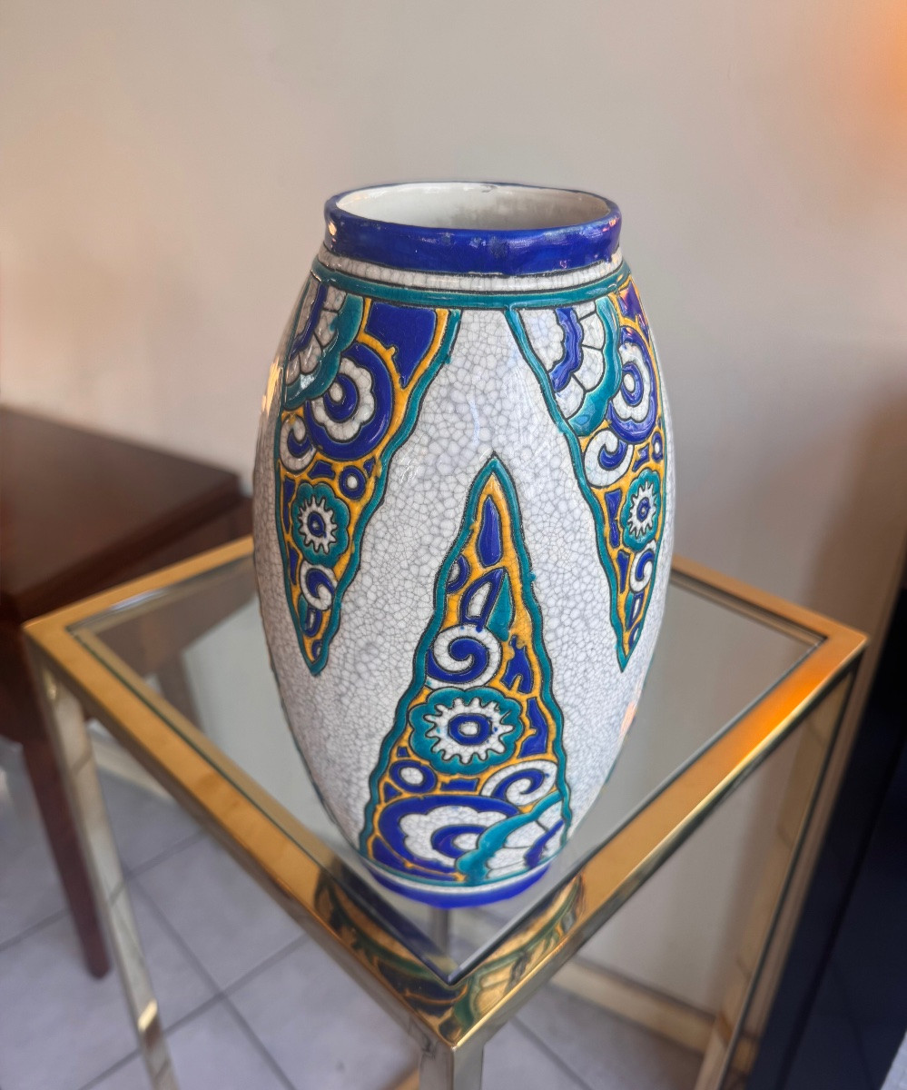 Art Deco Vase Boch Frères Kéramis / Catteau Modèle D1101 (stamp And No. On Bottom) / Earthenware ( 1930-photo-3