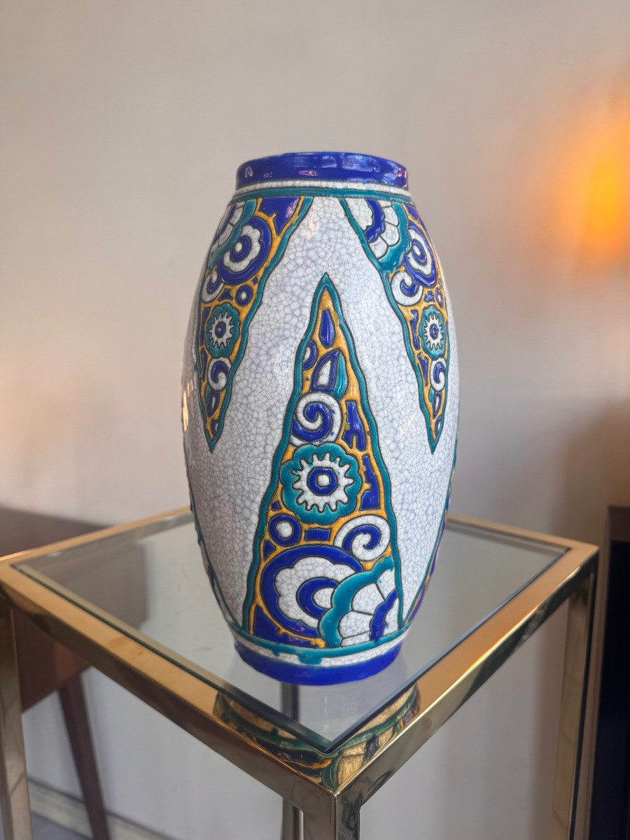 Art Deco Vase Boch Frères Kéramis / Catteau Modèle D1101 (stamp And No. On Bottom) / Earthenware ( 1930-photo-1
