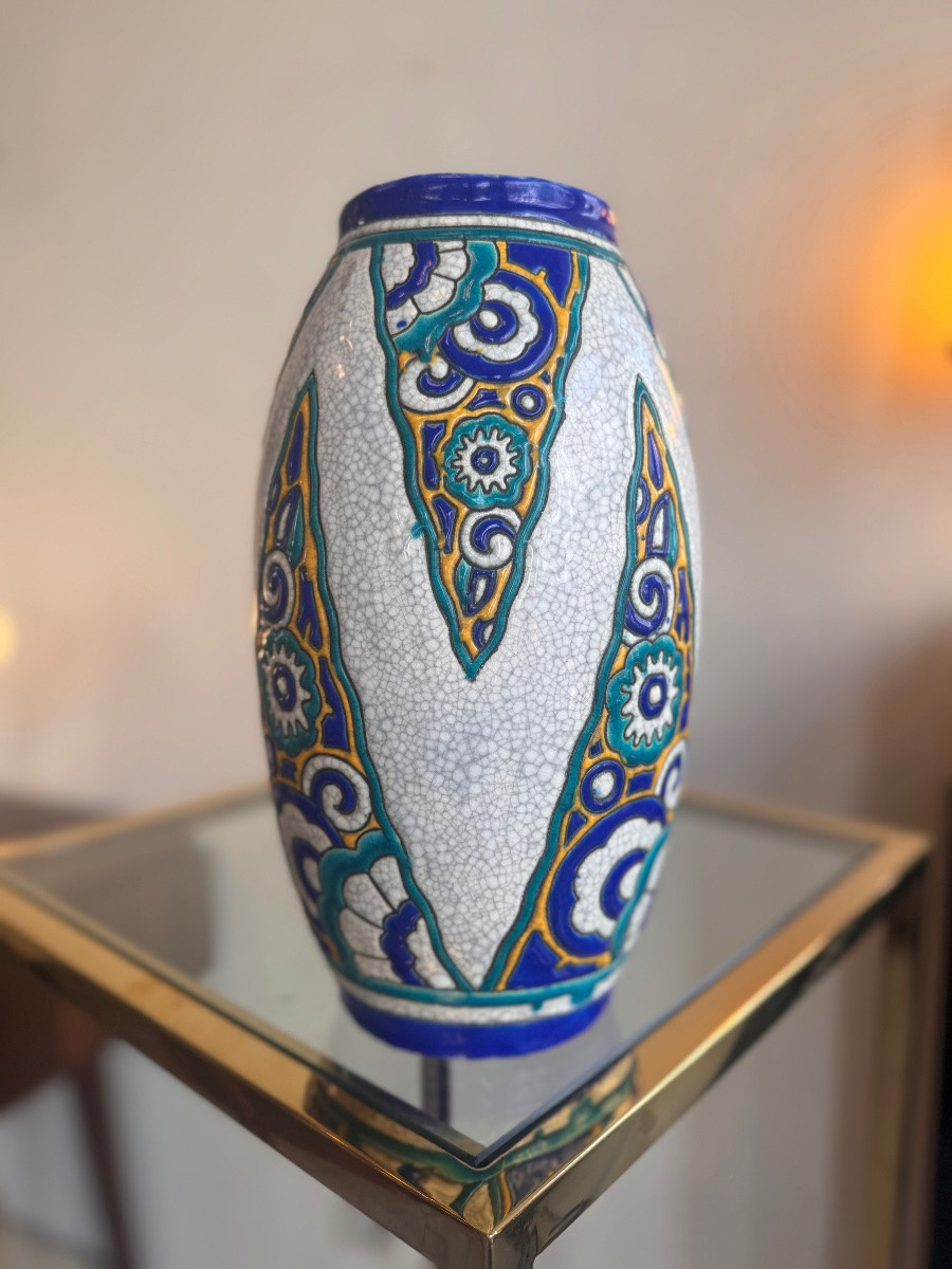 Art Deco Vase Boch Frères Kéramis / Catteau Modèle D1101 (stamp And No. On Bottom) / Earthenware ( 1930-photo-8