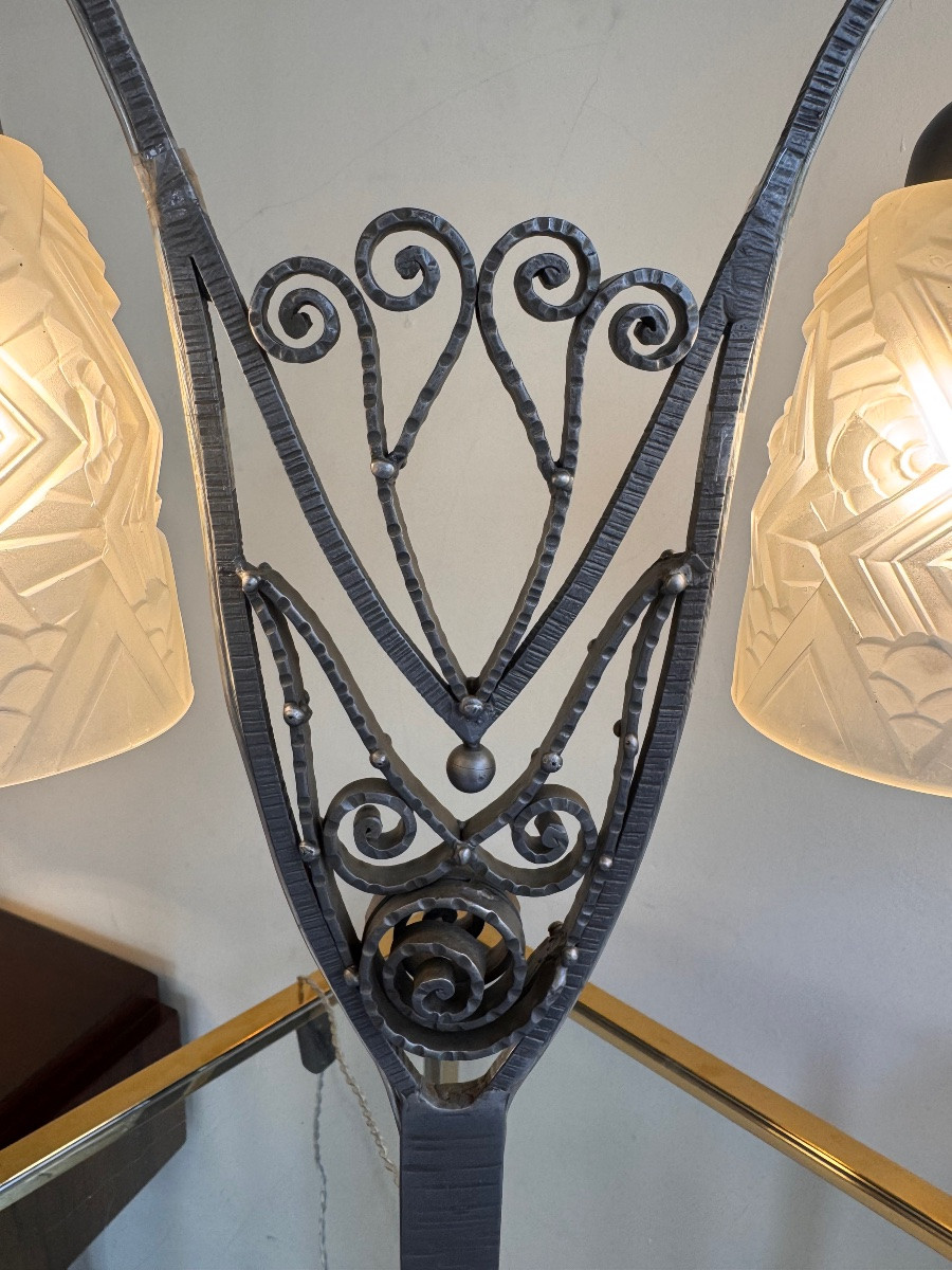 Importante Lampe Art Déco à double tulipes Signée Charles Schneider ( lampes art deco 1930 ) -photo-3