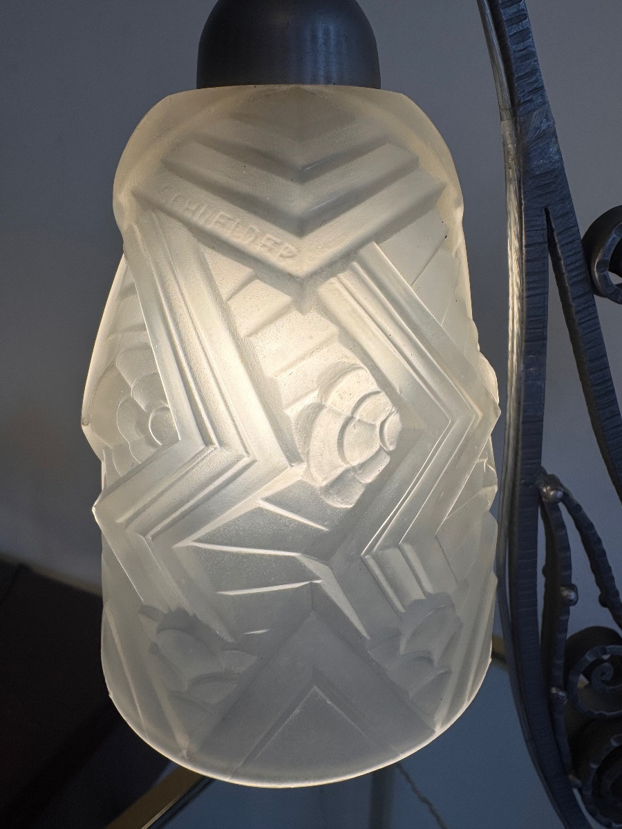 Importante Lampe Art Déco à double tulipes Signée Charles Schneider ( lampes art deco 1930 ) -photo-7