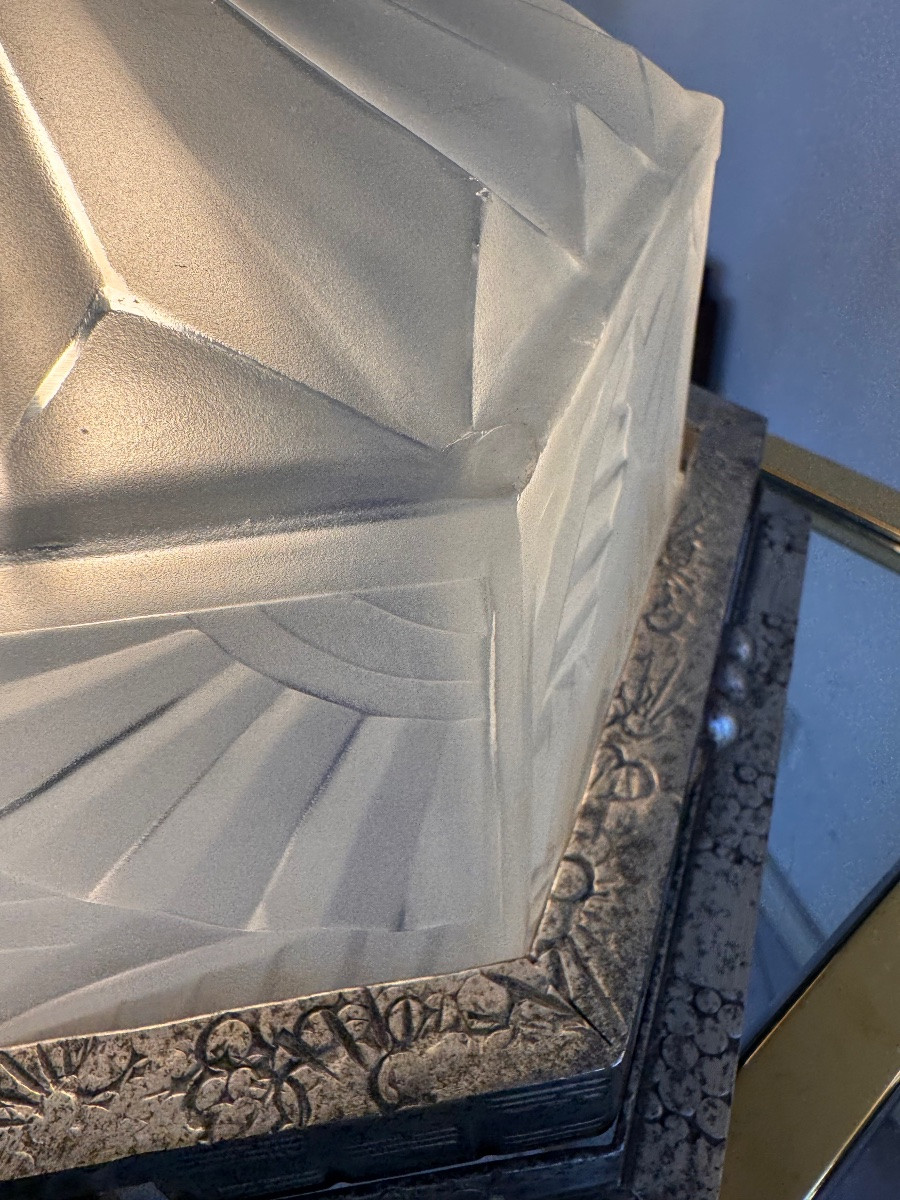 Rare Hexagonal Art Deco Ceiling Light With Geometric Design By Degué ( Art Deco Chandelier 1930 )-photo-7