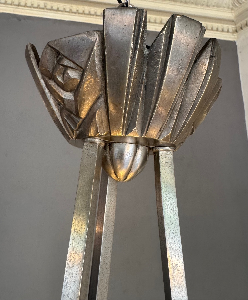 Lustre Art Déco à trois tulipe et un obus Signé Degué (David Guéron : 1892-1950) Art deco 1930 -photo-7
