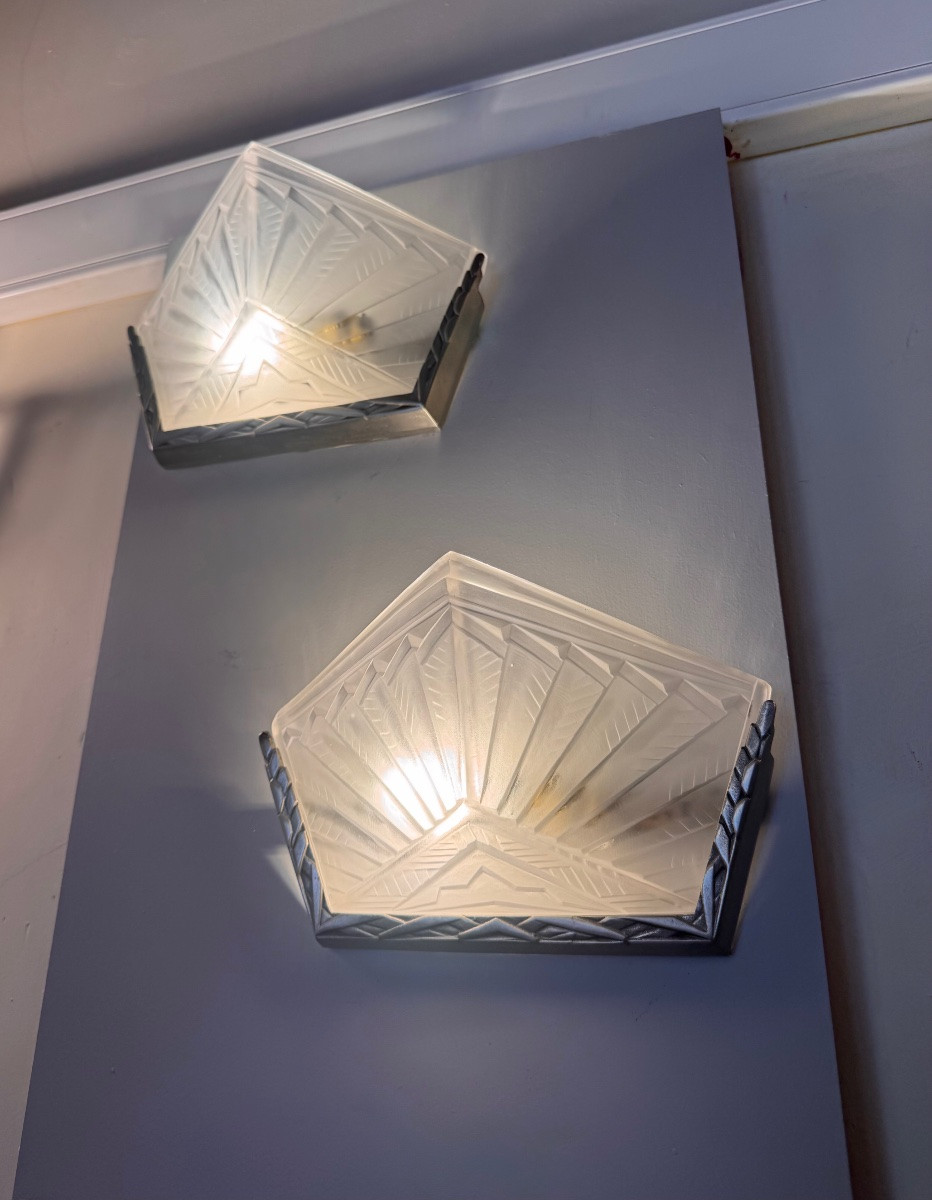 Paire d’appliques Art Déco Signée EJG France (Établissement Jean Gauthier) ( art deco 1930 ) -photo-2