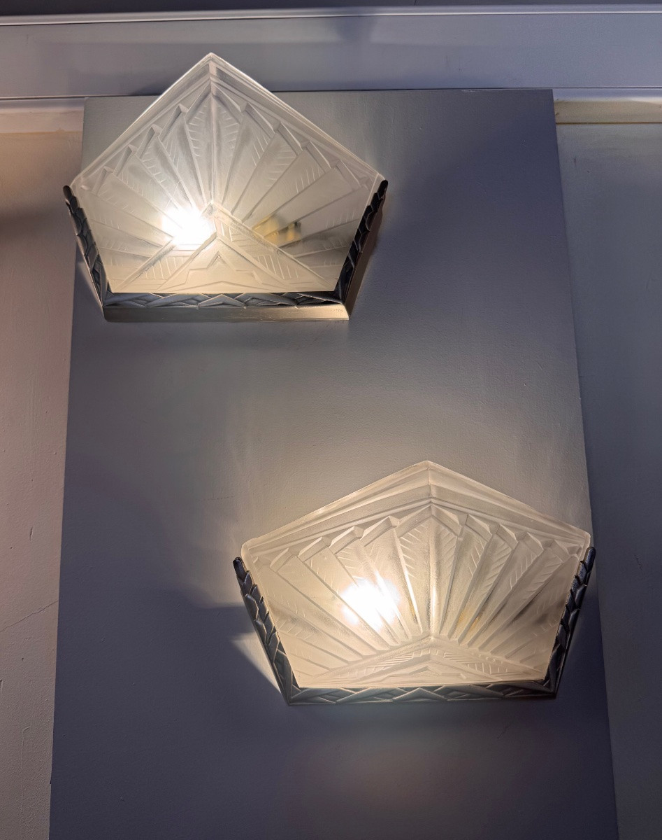 Paire d’appliques Art Déco Signée EJG France (Établissement Jean Gauthier) ( art deco 1930 ) -photo-3