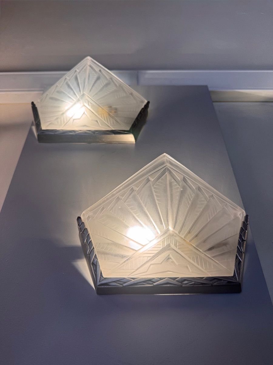 Paire d’appliques Art Déco Signée EJG France (Établissement Jean Gauthier) ( art deco 1930 ) -photo-4