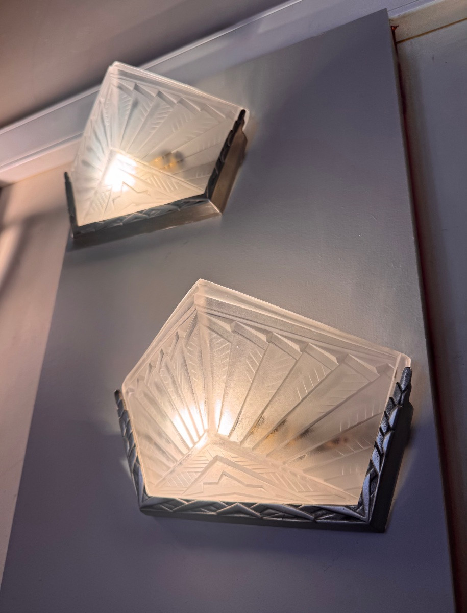 Paire d’appliques Art Déco Signée EJG France (Établissement Jean Gauthier) ( art deco 1930 ) -photo-1