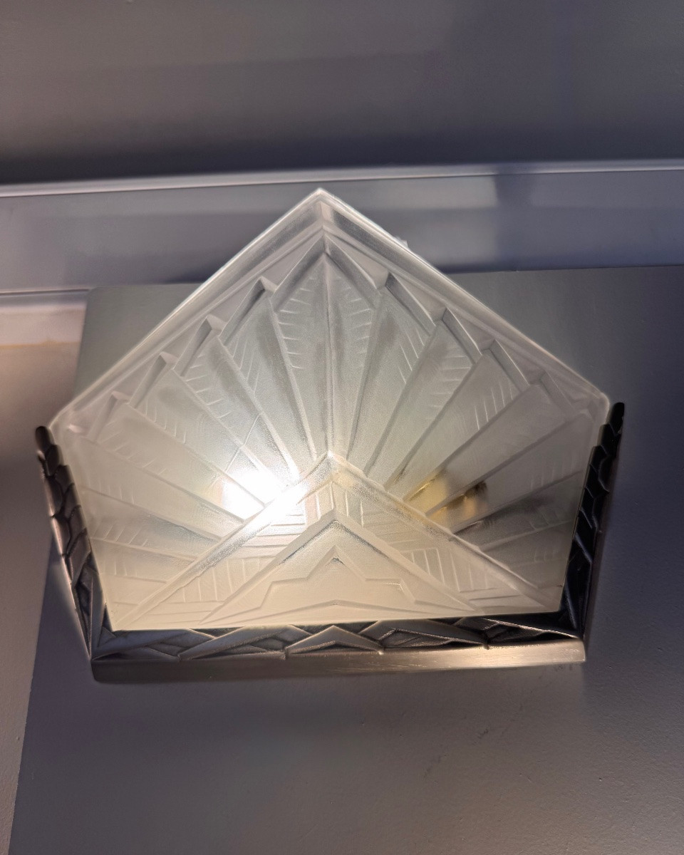 Paire d’appliques Art Déco Signée EJG France (Établissement Jean Gauthier) ( art deco 1930 ) -photo-3