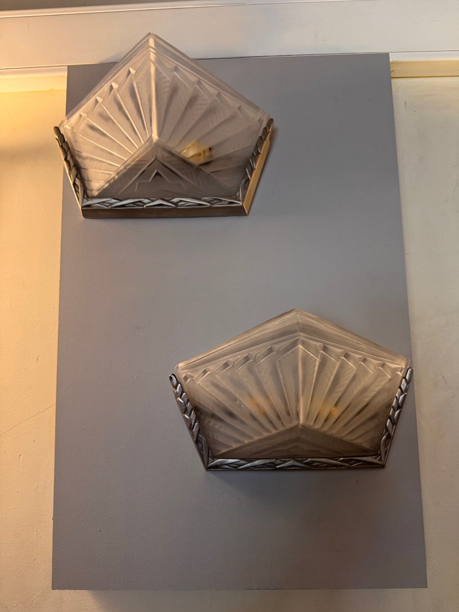 Paire d’appliques Art Déco Signée EJG France (Établissement Jean Gauthier) ( art deco 1930 ) -photo-5