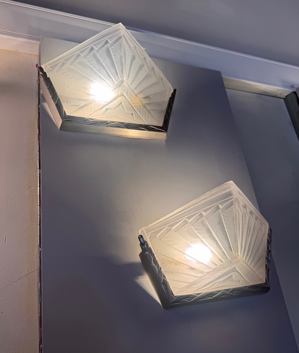 Paire d’appliques Art Déco Signée EJG France (Établissement Jean Gauthier) ( art deco 1930 ) 
