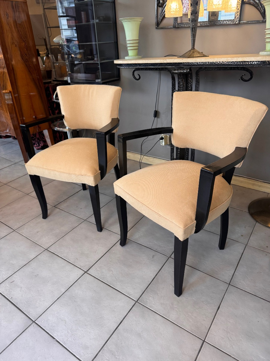 Pair Of Art Deco Armchairs Jules Leleu (in The Taste Of) Stained Wood And Velvet Fabric ( 1930 )-photo-3