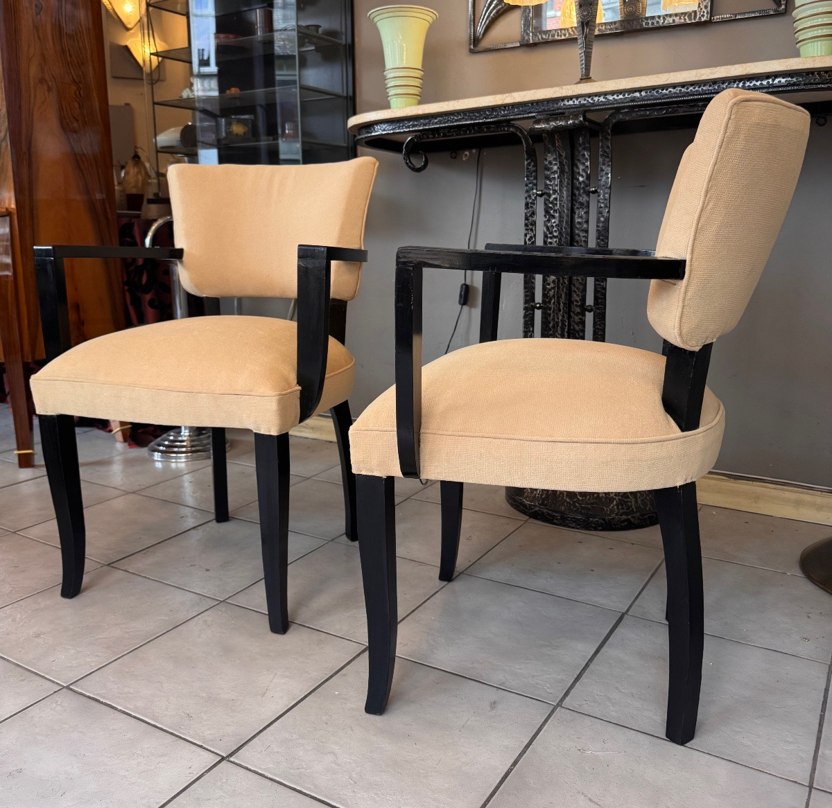 Pair Of Art Deco Armchairs Jules Leleu (in The Taste Of) Stained Wood And Velvet Fabric ( 1930 )-photo-4