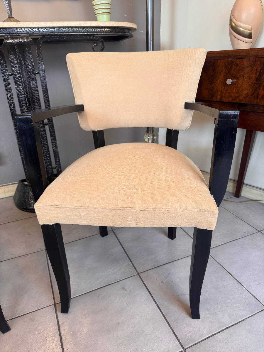 Pair Of Art Deco Armchairs Jules Leleu (in The Taste Of) Stained Wood And Velvet Fabric ( 1930 )-photo-2