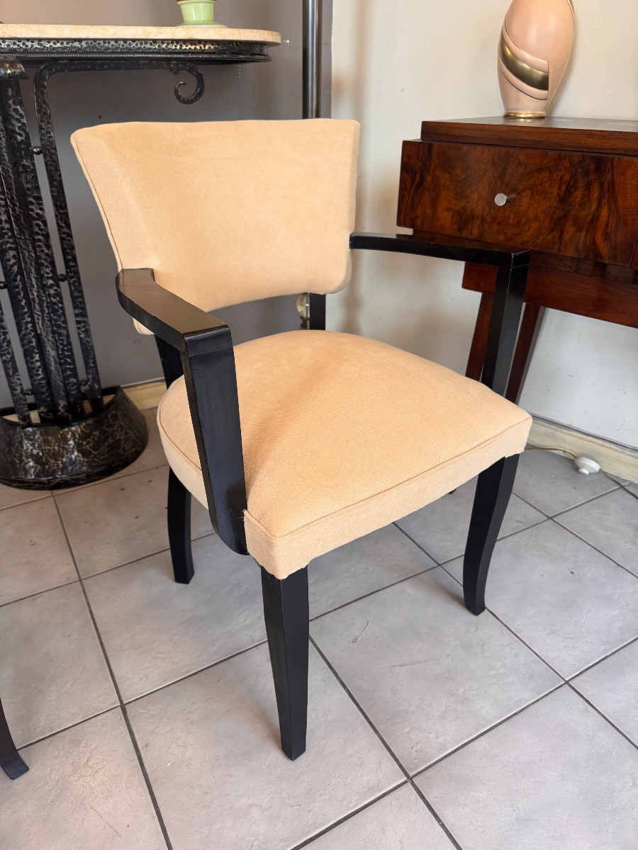 Pair Of Art Deco Armchairs Jules Leleu (in The Taste Of) Stained Wood And Velvet Fabric ( 1930 )-photo-3