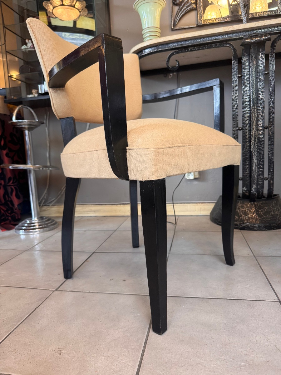 Pair Of Art Deco Armchairs Jules Leleu (in The Taste Of) Stained Wood And Velvet Fabric ( 1930 )-photo-5