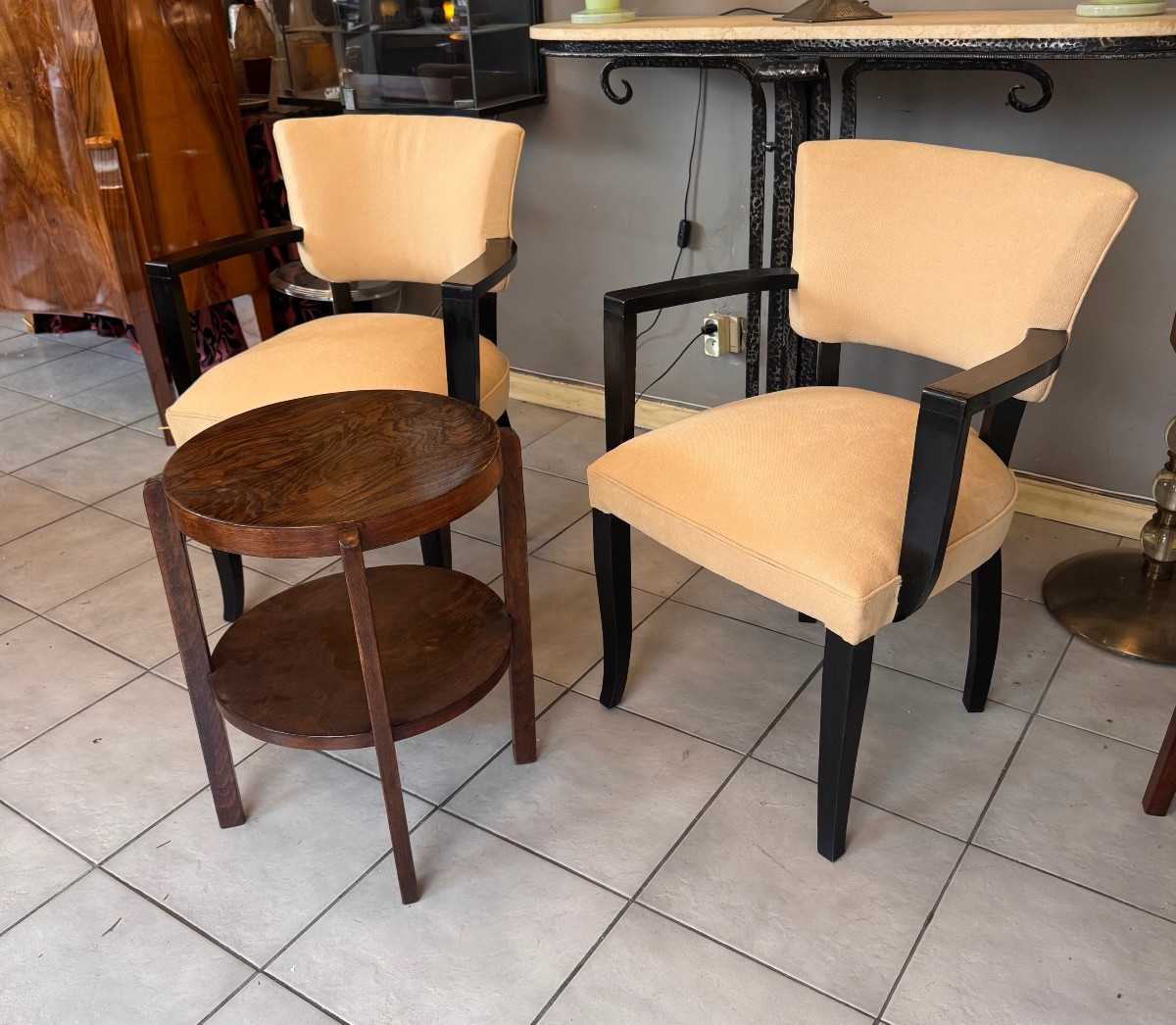 Pair Of Art Deco Armchairs Jules Leleu (in The Taste Of) Stained Wood And Velvet Fabric ( 1930 )-photo-6