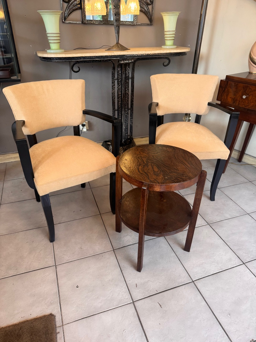 Pair Of Art Deco Armchairs Jules Leleu (in The Taste Of) Stained Wood And Velvet Fabric ( 1930 )-photo-7