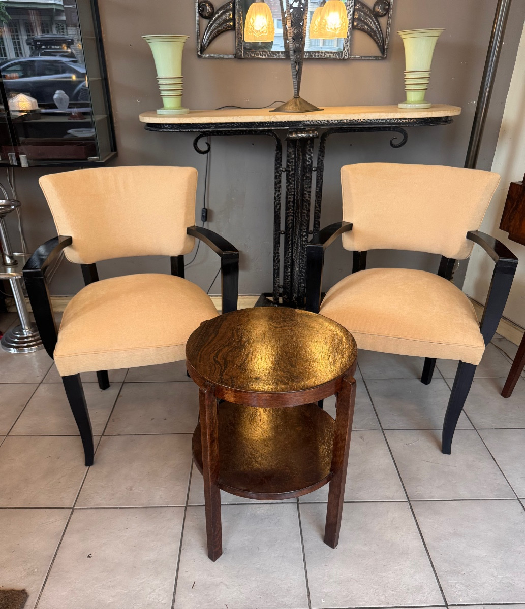 Pair Of Art Deco Armchairs Jules Leleu (in The Taste Of) Stained Wood And Velvet Fabric ( 1930 )