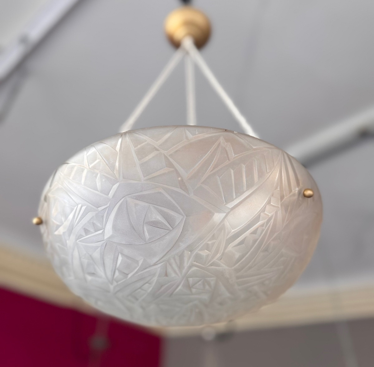 Paire de Suspensions / Plafonniers Vasques Art Déco Degué à cordelières ( lustre deco 1930 ) -photo-5