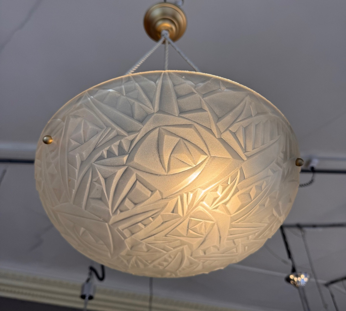 Paire de Suspensions / Plafonniers Vasques Art Déco Degué à cordelières ( lustre deco 1930 ) -photo-7