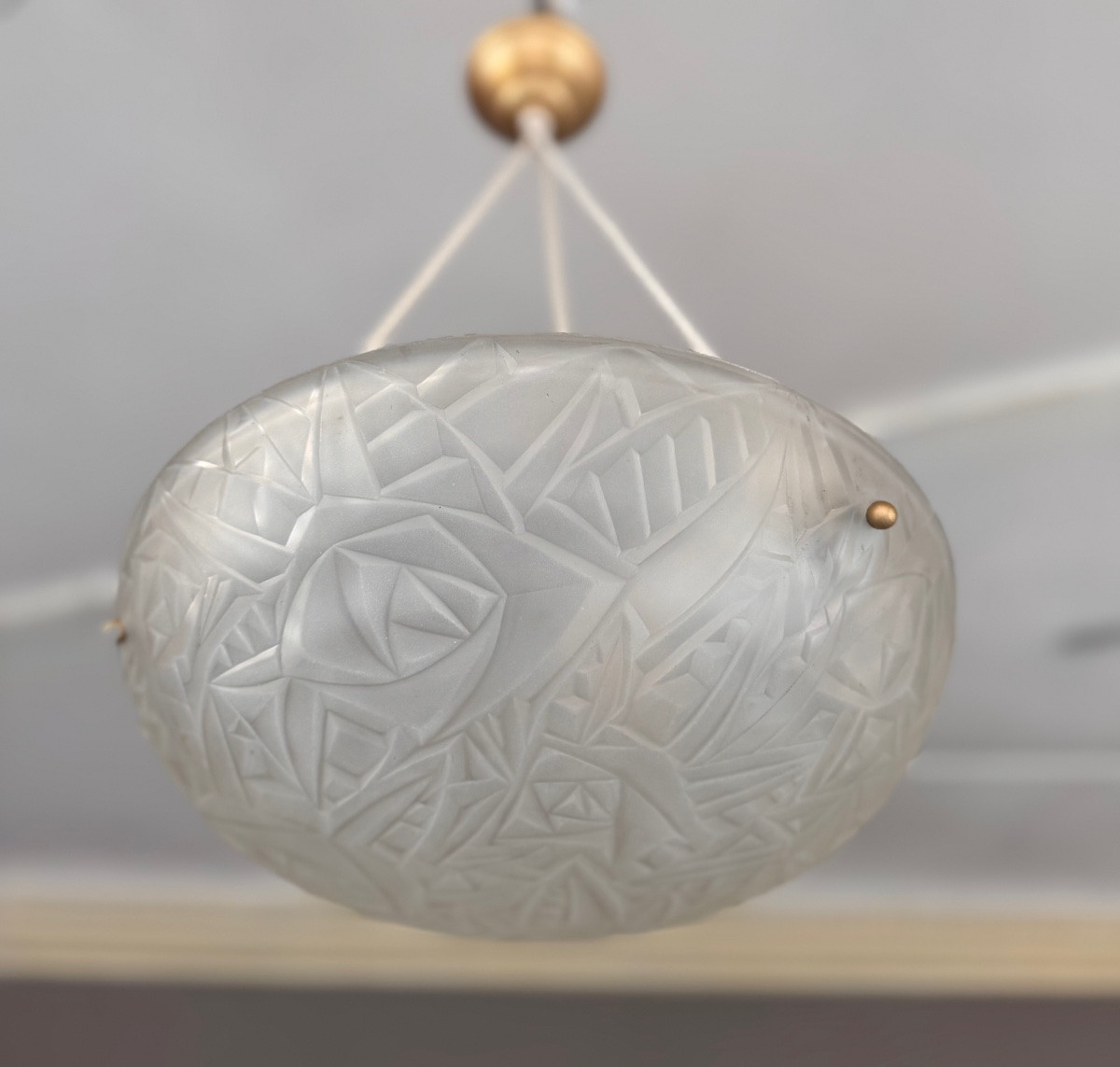 Paire de Suspensions / Plafonniers Vasques Art Déco Degué à cordelières ( lustre deco 1930 ) -photo-8