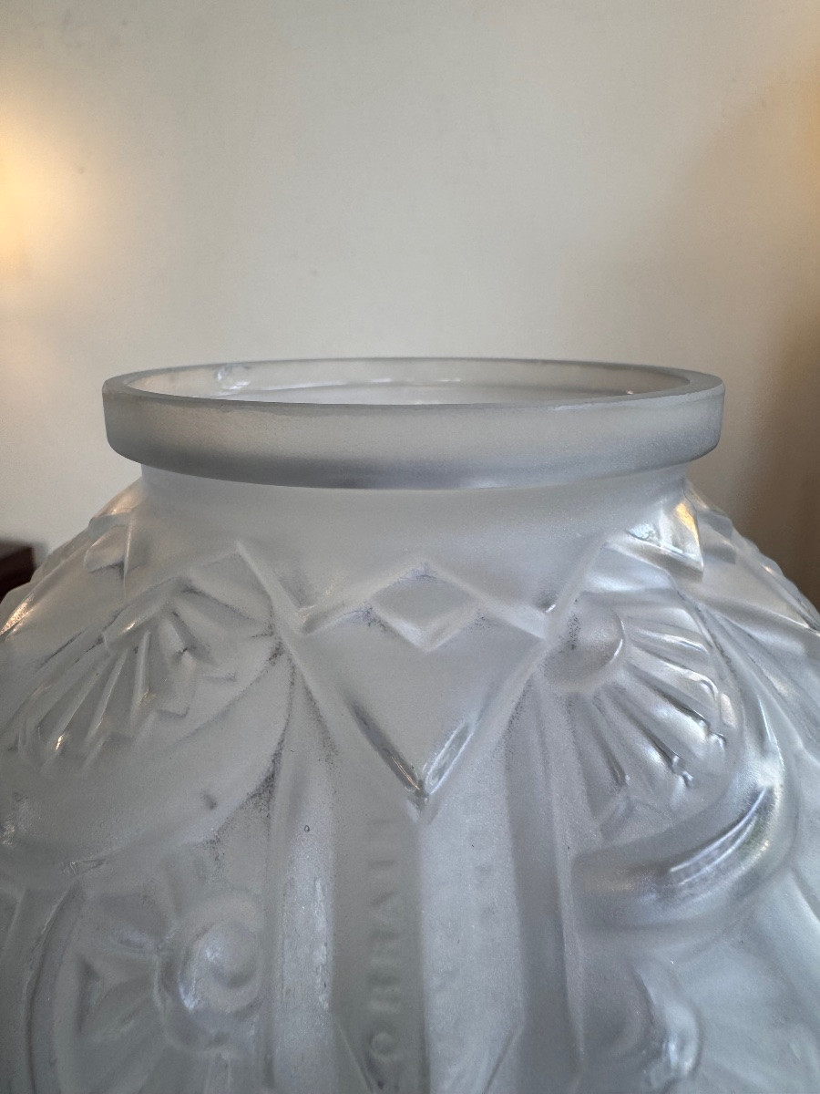 Vase Art Déco Boule « Feuilles de Lys » Signé Lorrain Nancy  ( vases art deco 1930 ) -photo-1