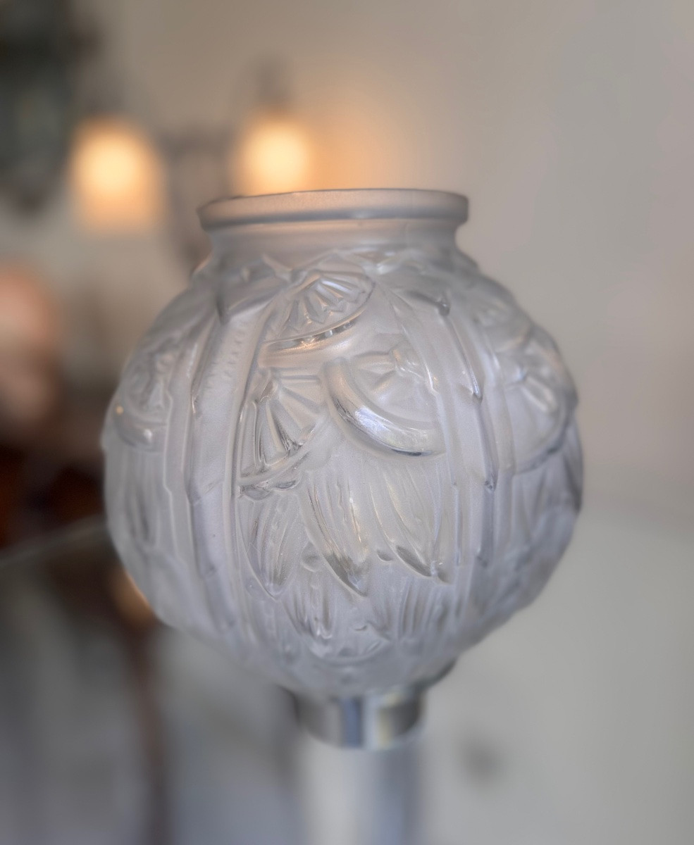 Vase Art Déco Boule « Feuilles de Lys » Signé Lorrain Nancy  ( vases art deco 1930 ) -photo-8