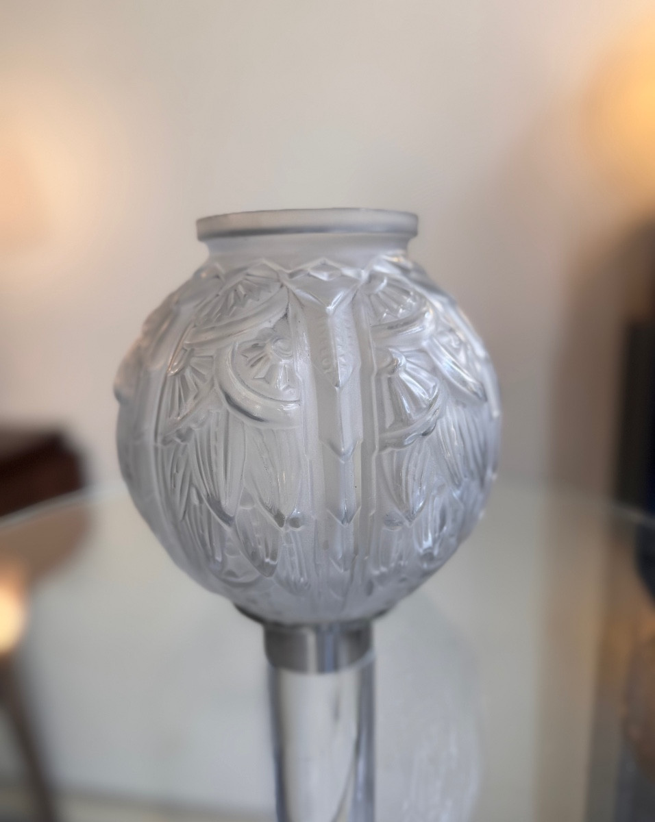 Vase Art Déco Boule « Feuilles de Lys » Signé Lorrain Nancy  ( vases art deco 1930 ) 
